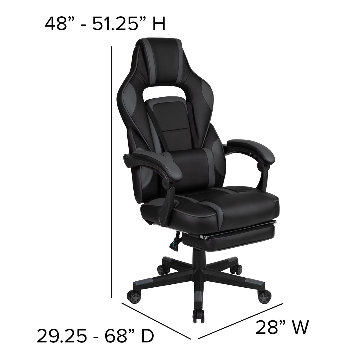 Black Gray Ergonomic Reclining Gaming Chair with Footrest S8769