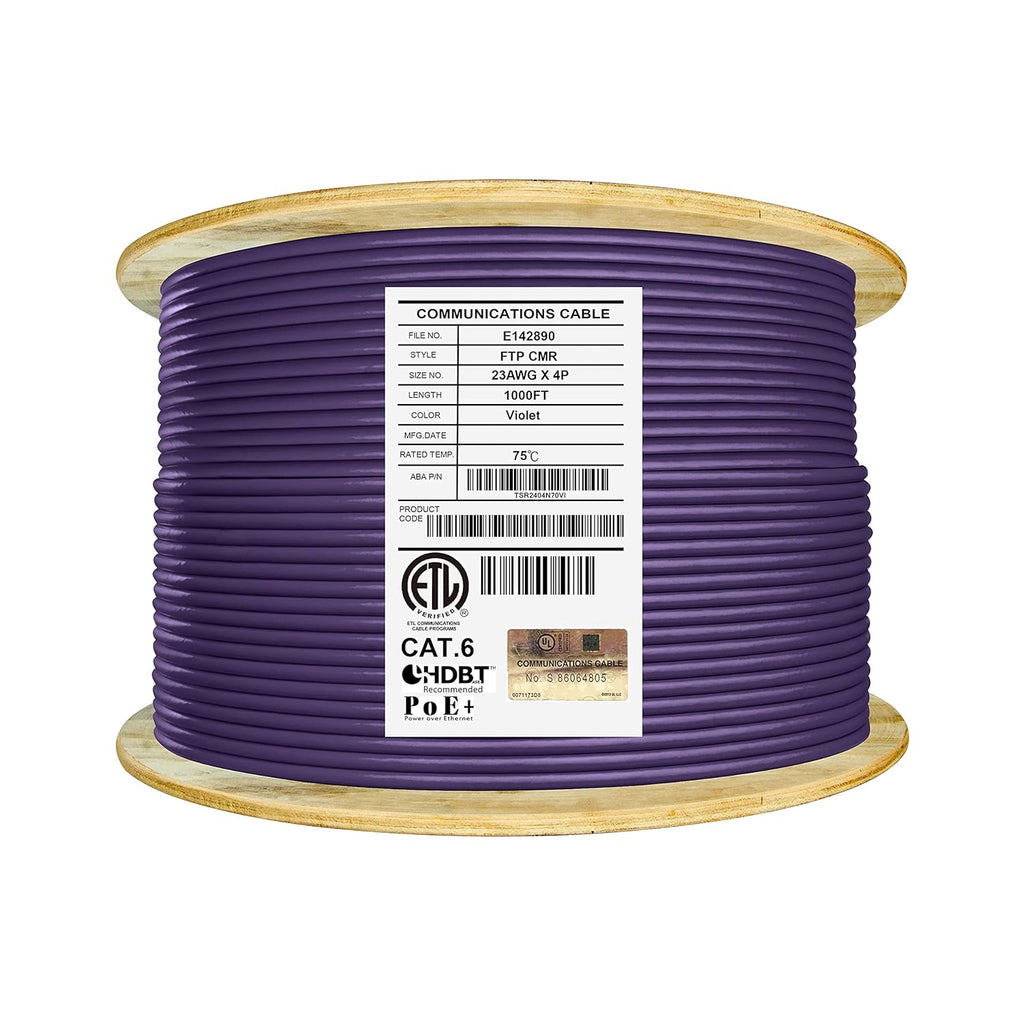 Cat6 Shielded Riser 1000ft F/UTP 23AWG Solid Bare Copper 550MHz Bulk Ethernet Cable Reel Orange I531