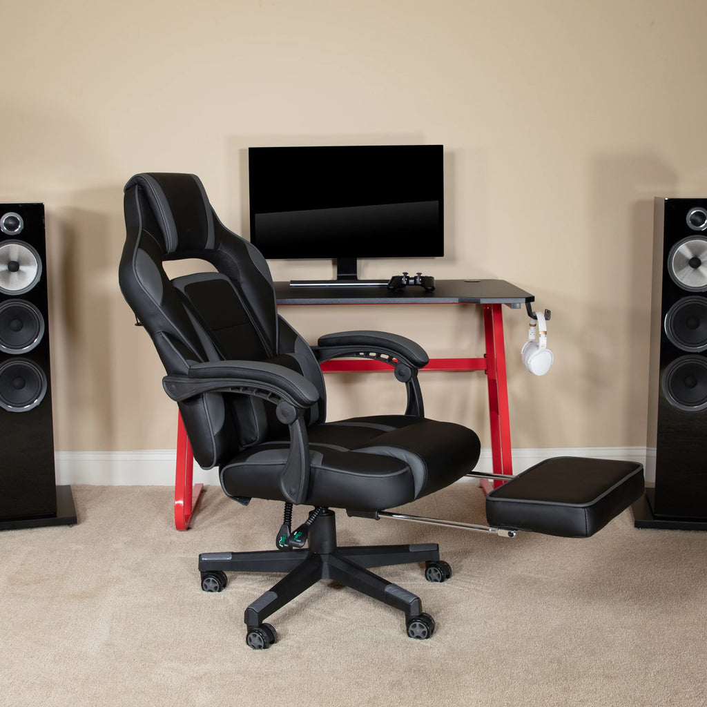 Black Gray Ergonomic Reclining Gaming Chair with Footrest S8769
