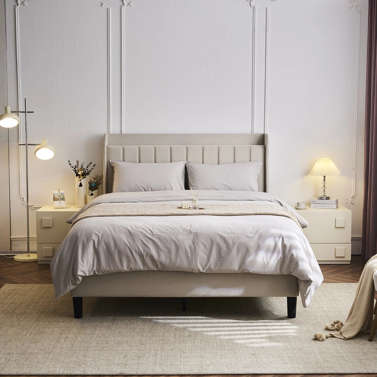 Queen Bed Frame with Charging Station and Upholstered Headboard B569
