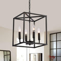 Matte Black 4-Light Metal Cage Pendant Light Chandelier N9523