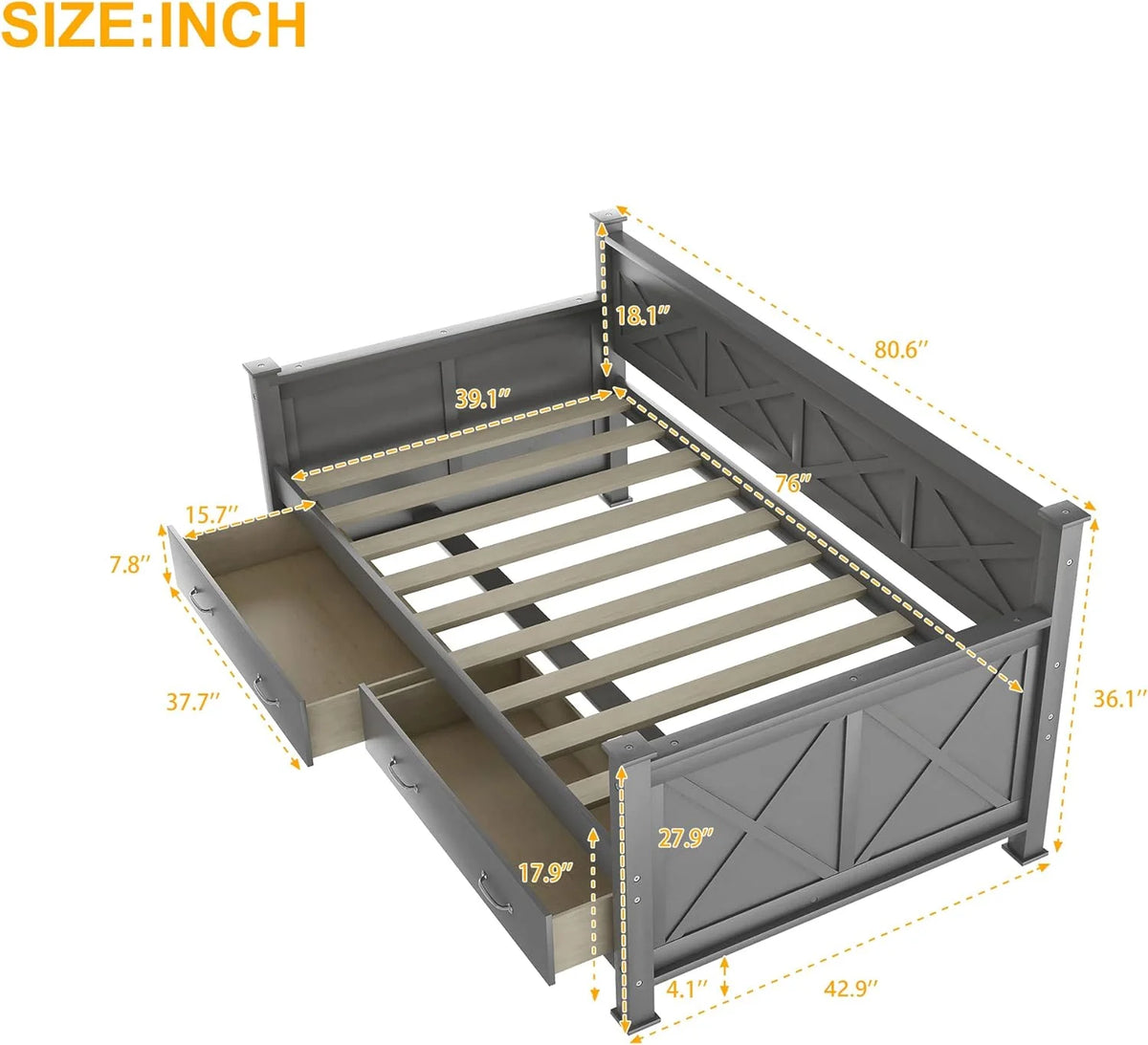 Wood Daybed Frame with Drawer Y5833