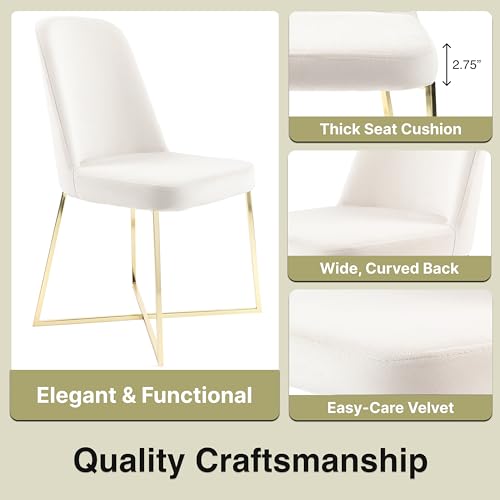 Ivory Velvet Accent Chairs Set of 2 with Gold Metal Legs Y77372