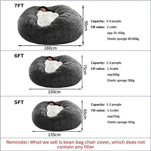 Black 6FT Embroidered Bean Bag Chair Cover I6611