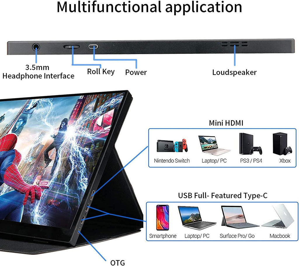 14inch Portable Touch Monitor 1920x1080 FHD External Display with Mini HDMI Input/USB-C Port/3.5mm Audio Out/Cover Stand S4665