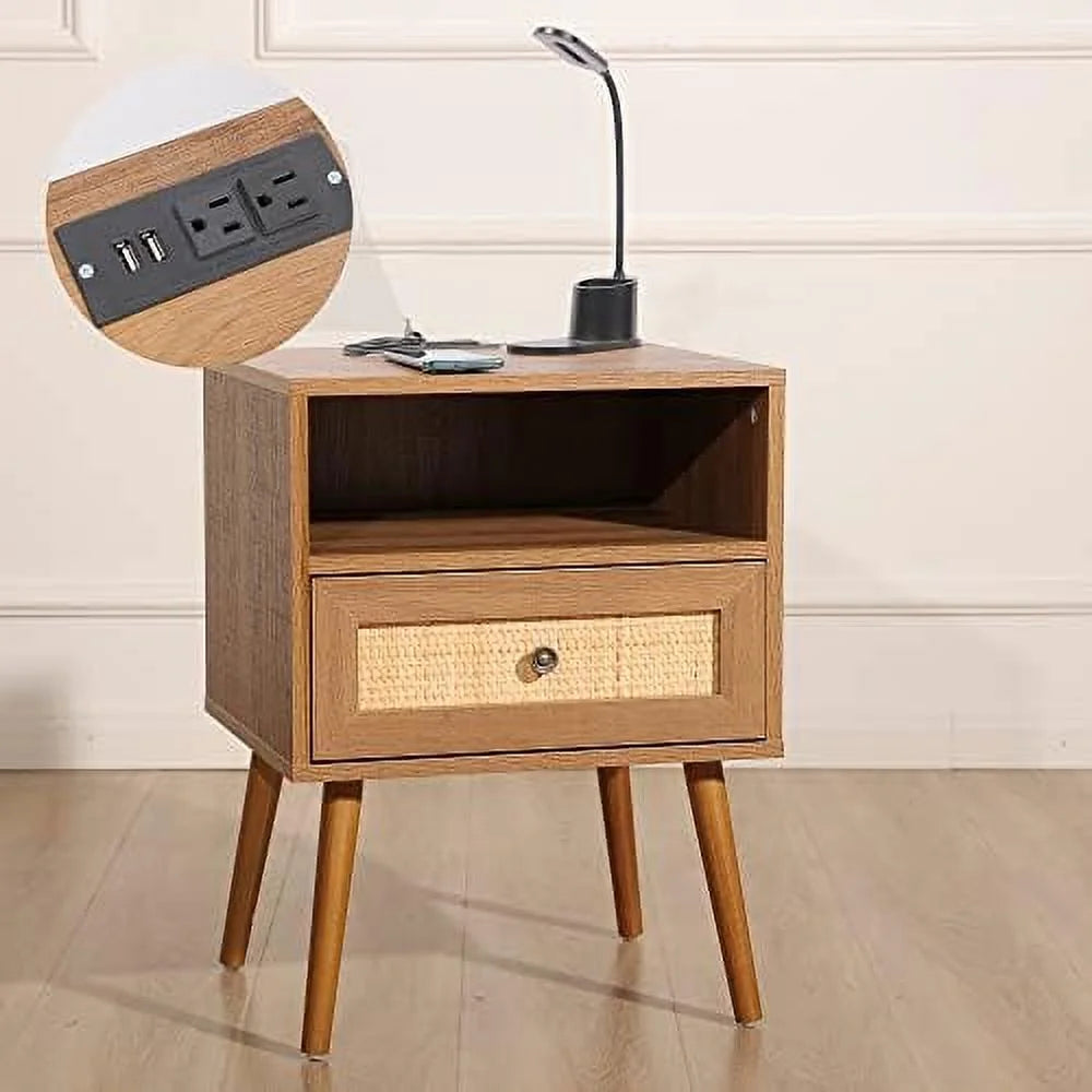 Rattan Nightstand with Charging Station M41774