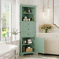 Green Tall Corner Cabinet with Drawers and Shelves D2418