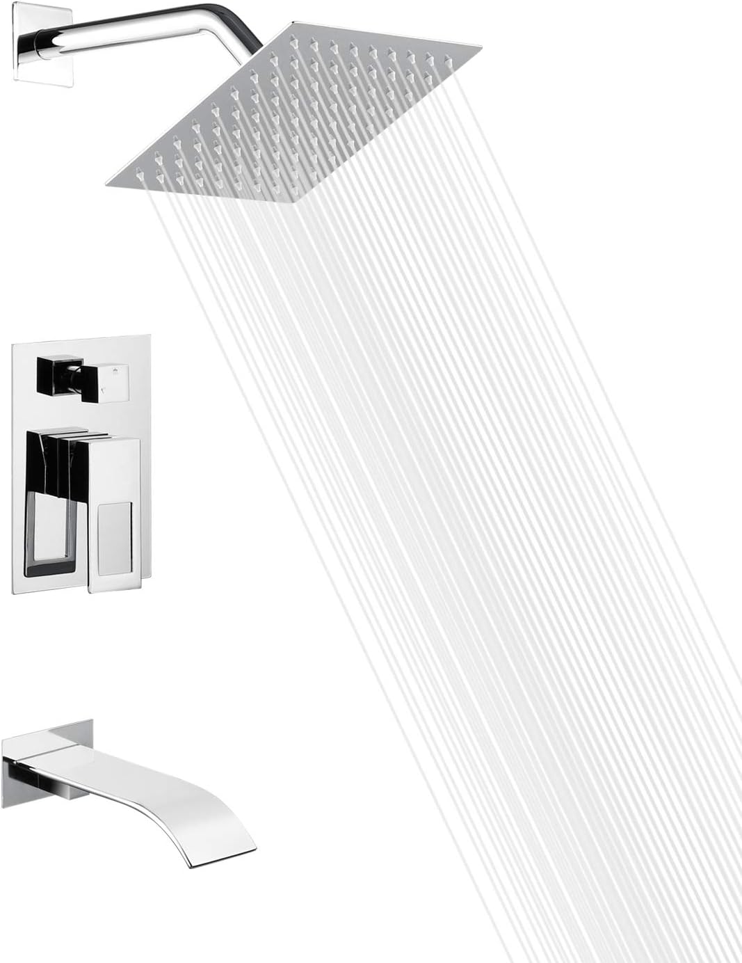Brushed Nickel Tub and Shower Faucet Set with 8 Inch Shower Head C75137