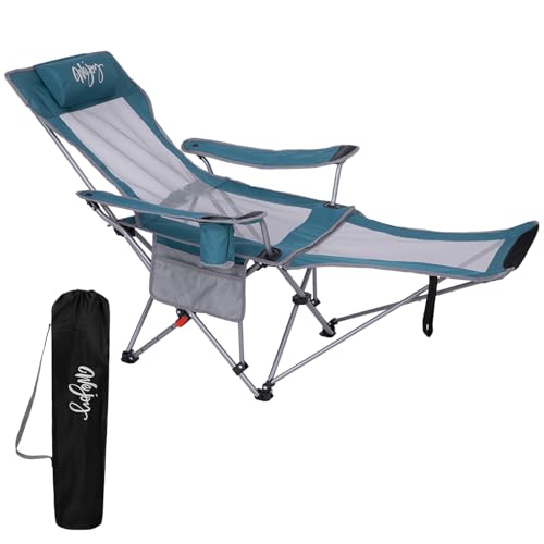 2-in-1 Reclining Camping Chair with Footrest Folding Lounge Chair with Adjustable Backrest U27820
