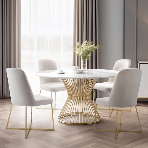 Ivory Velvet Accent Chairs Set of 2 with Gold Metal Legs Y77372