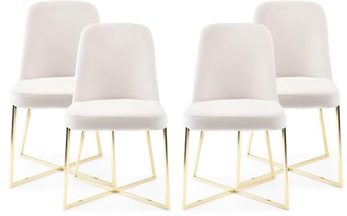 Ivory Velvet Accent Chairs Set of 2 with Gold Metal Legs Y77372