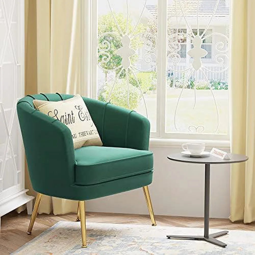 Green Velvet Accent Chair with Golden Metal Legs Q41681