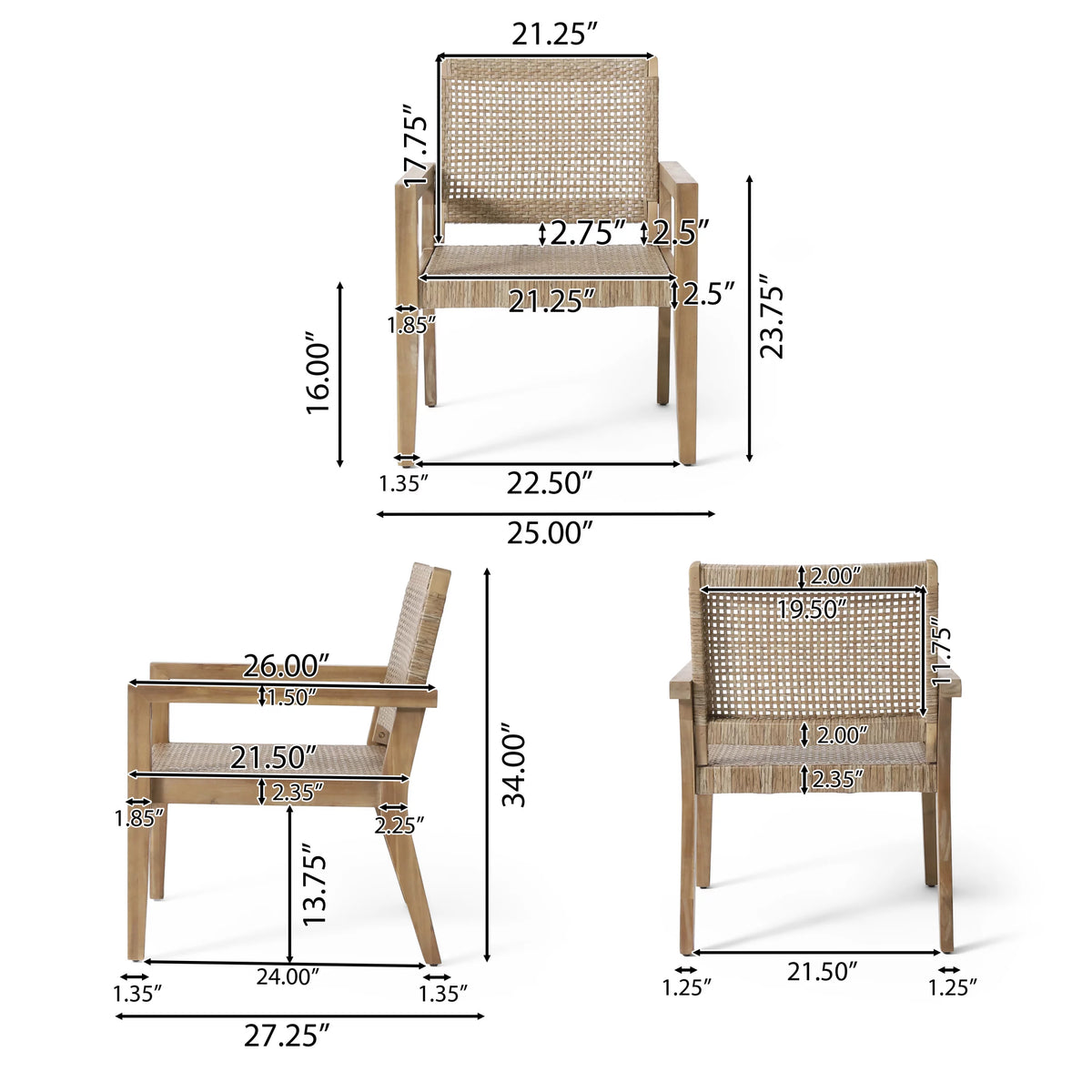 Wicker and Acacia Wood Outdoor Club Chairs, Set of 2 O971