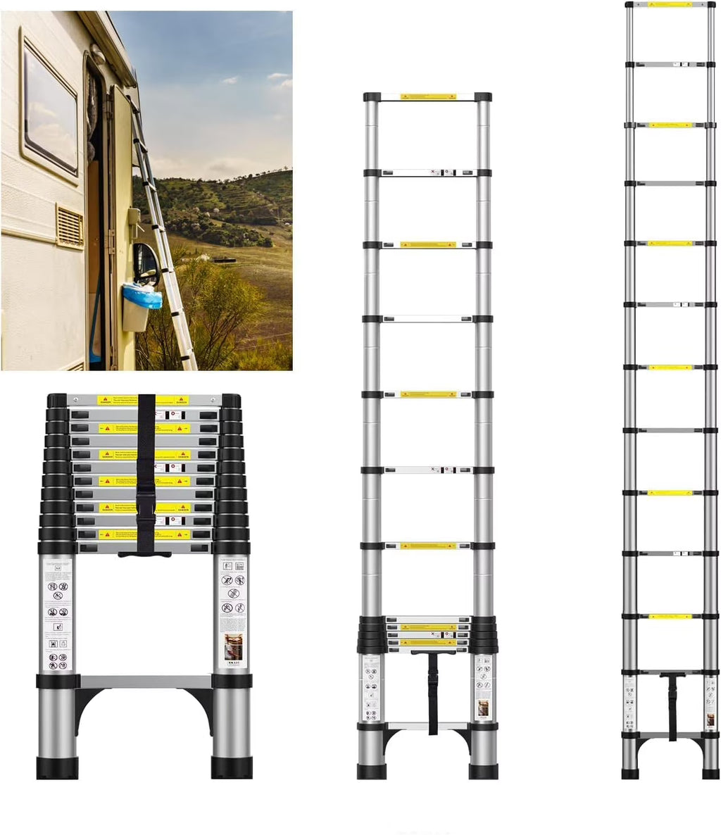 12.5FT Aluminum Telescoping Ladder, 330lbs Capacity S4056