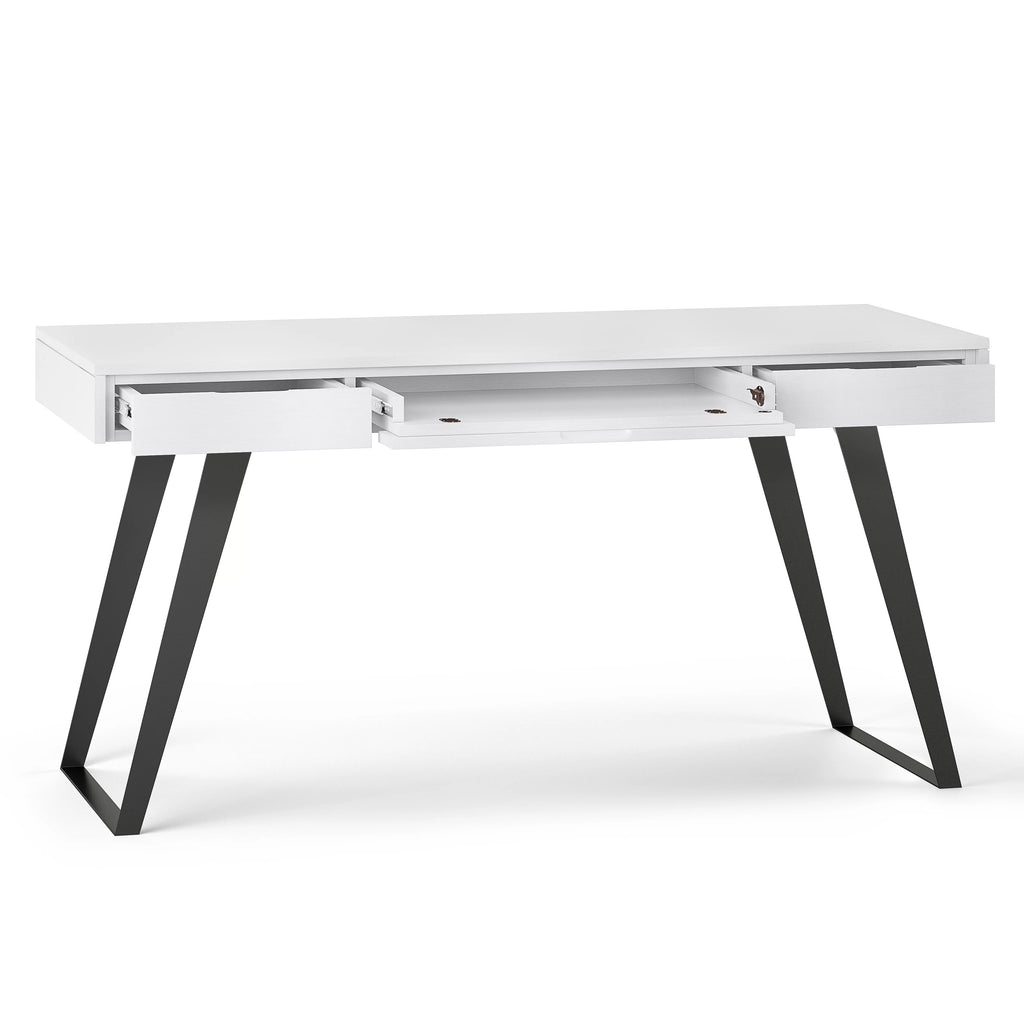 Distressed White Wood Desk with Keyboard Tray W1454