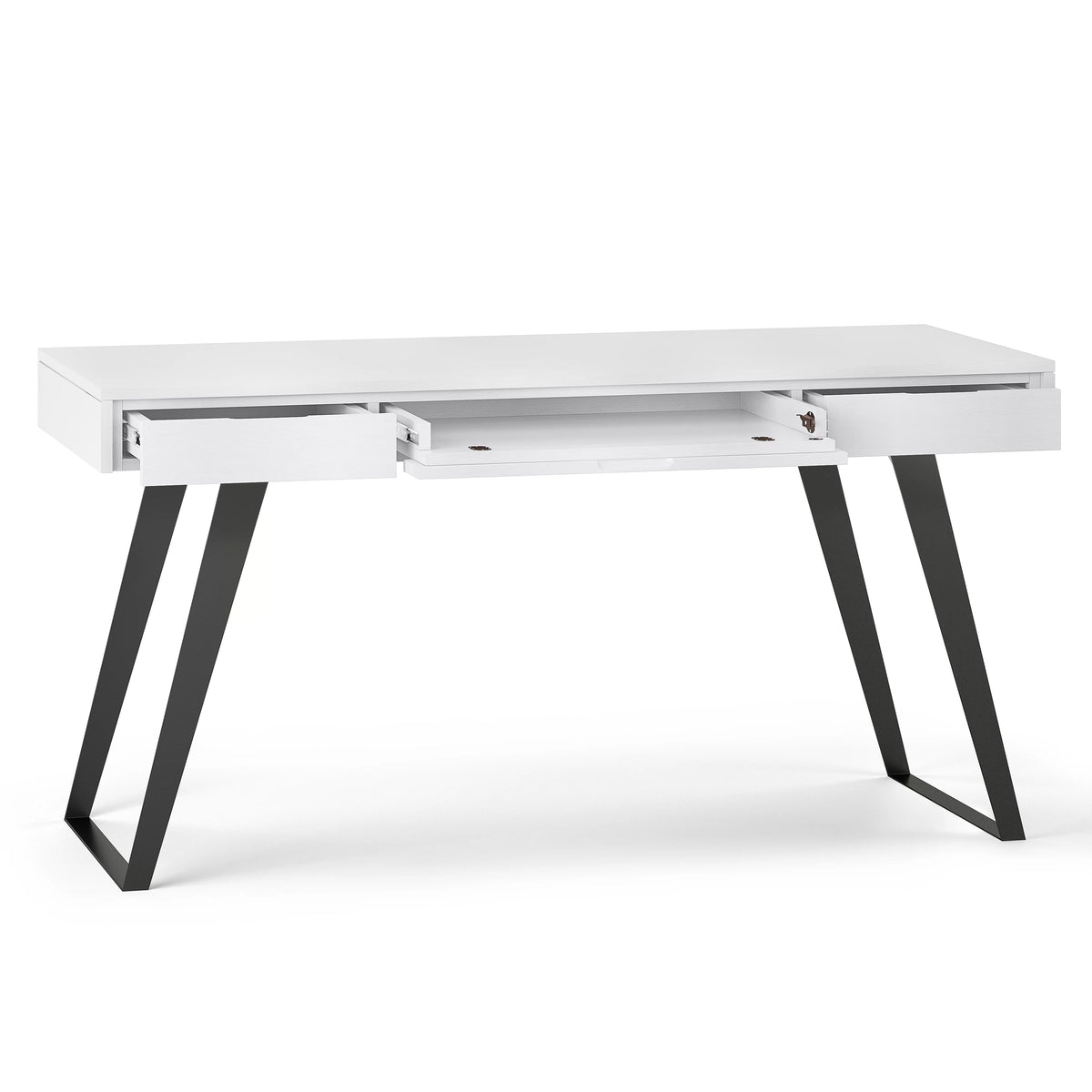 Distressed White Wood Desk with Keyboard Tray W1454