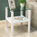 Glass End Table, 2 Layer White Small Corner Table S1043