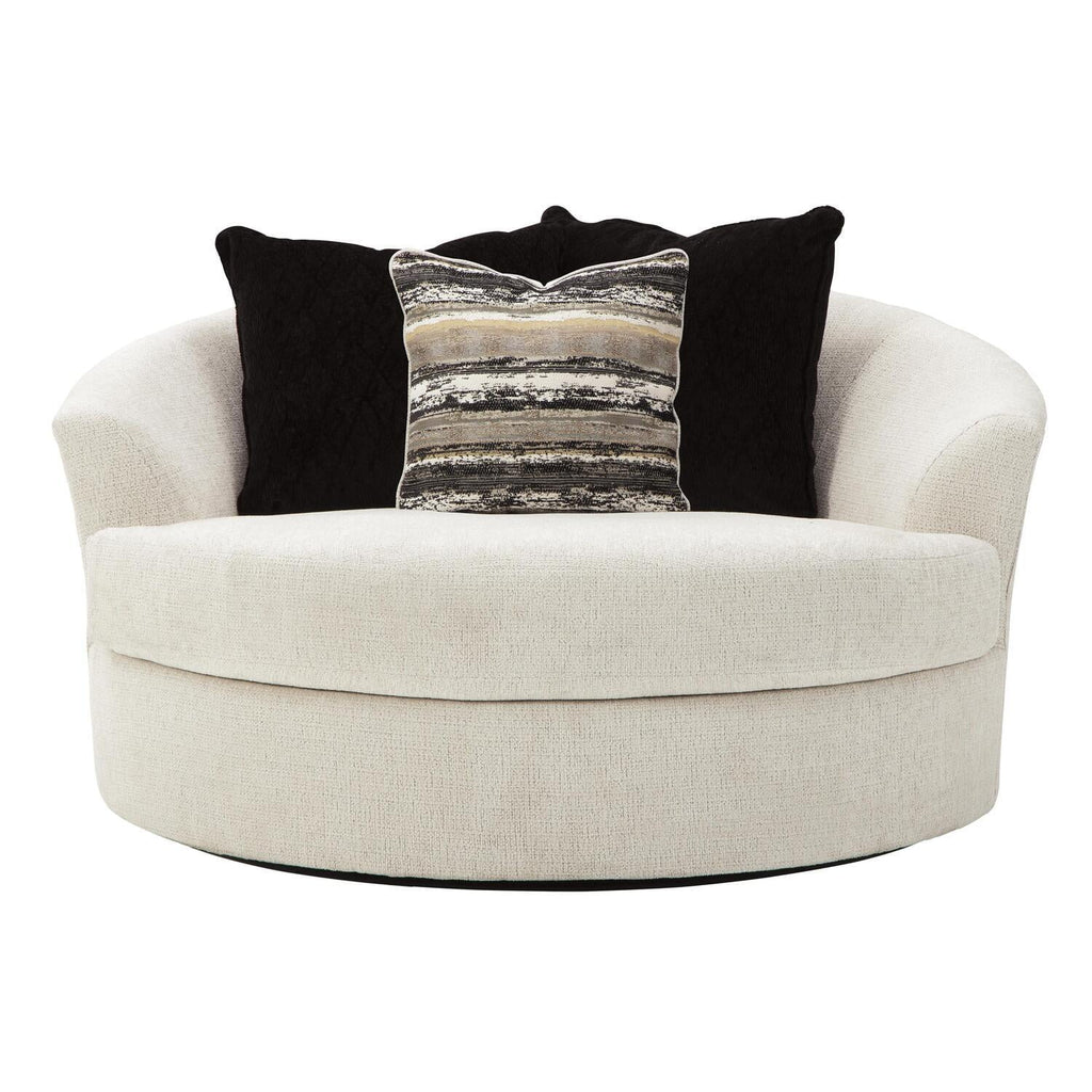 Off White Fabric Upholstered Oversized Swivel Chair X988