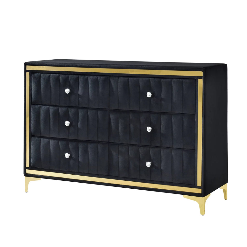 Velvet 6 Drawer Dresser with Gold Legs and Trim Q26144