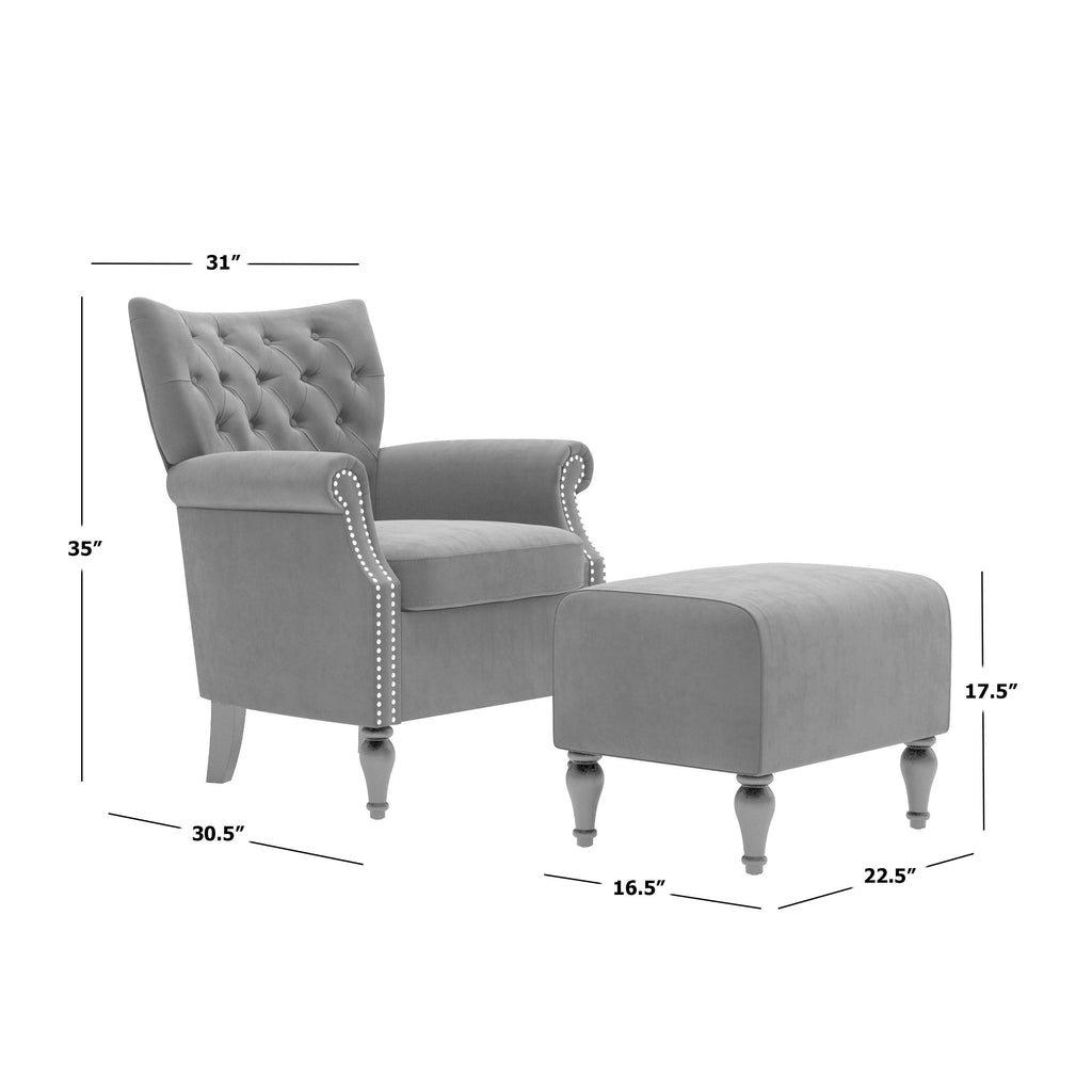 Button-Tufted Rolled Armchair and Ottoman - Ruby Red Z241635