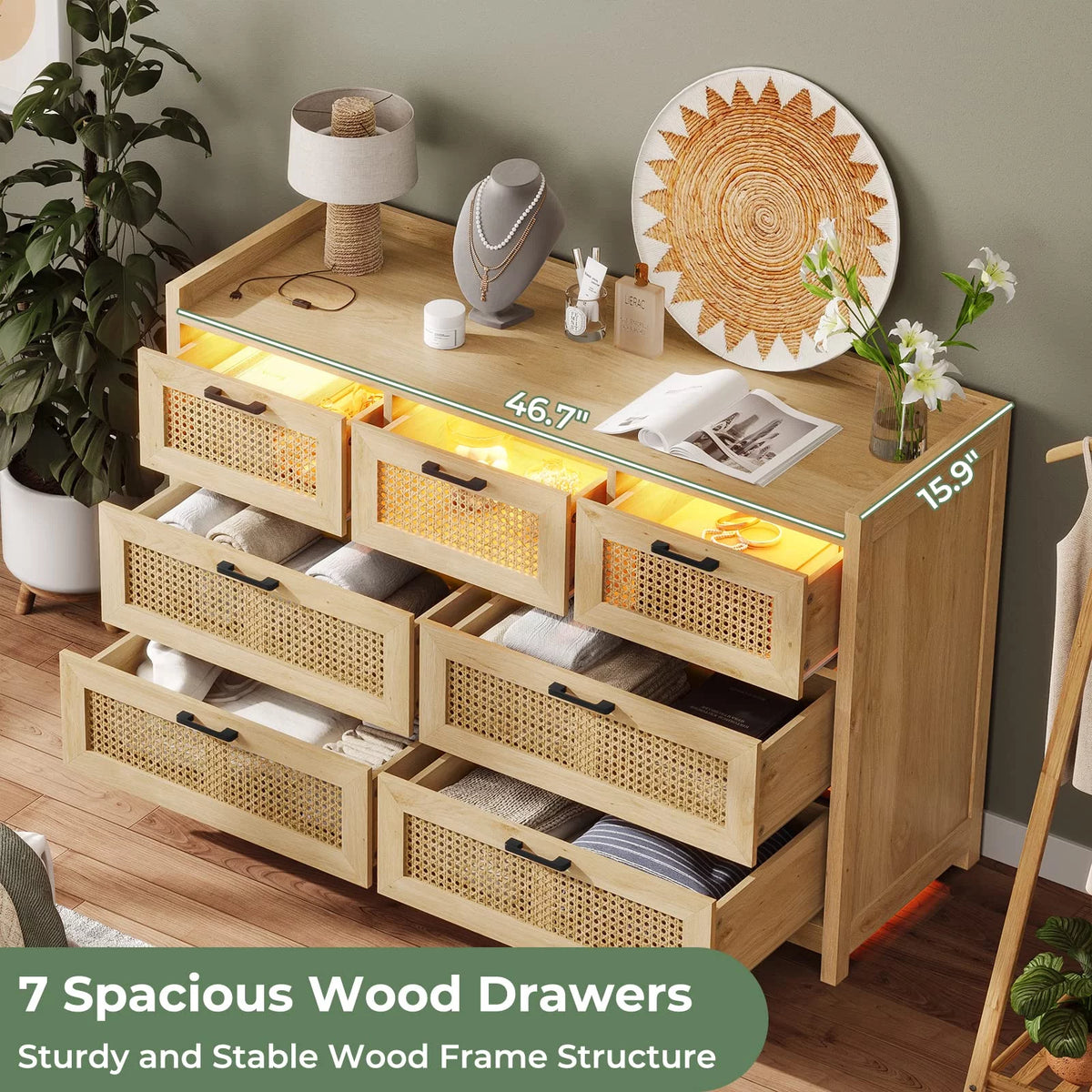 Natural 7 Drawer Rattan Dresser L31263