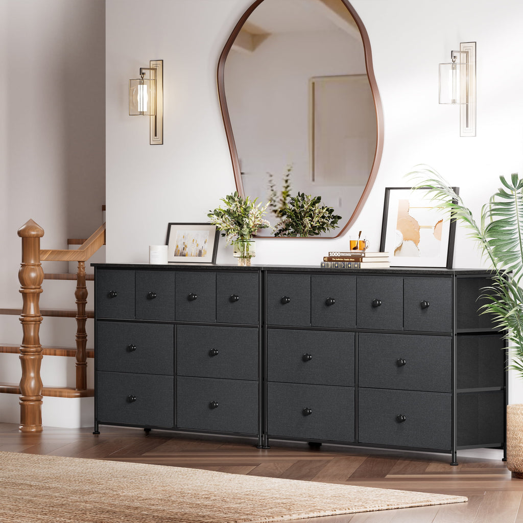 8 Drawer Fabric Dresser with Steel Frame and Wooden Top B51876