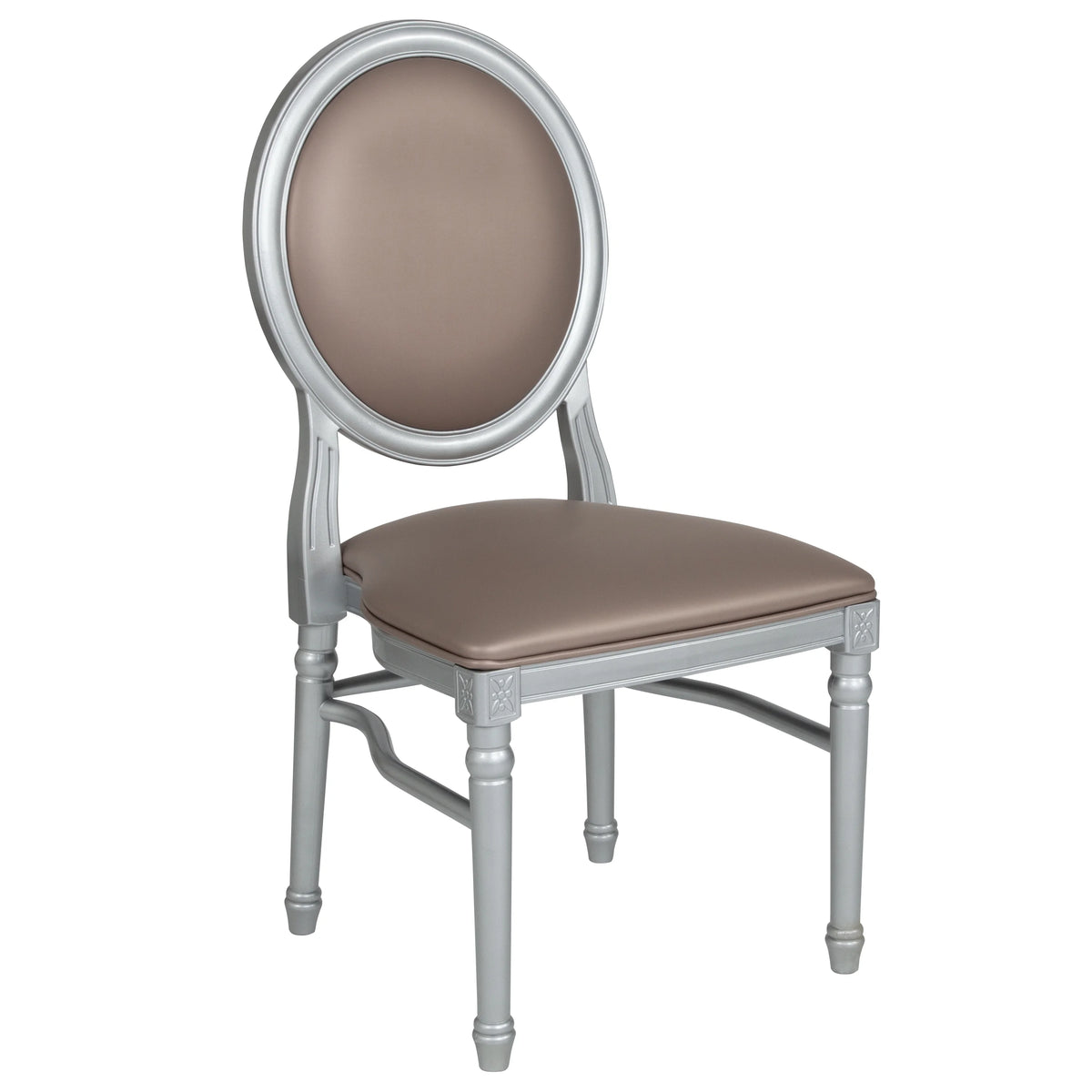 King Louis Dining Chair with Taupe Vinyl Back and Seat & Silver Frame P60835
