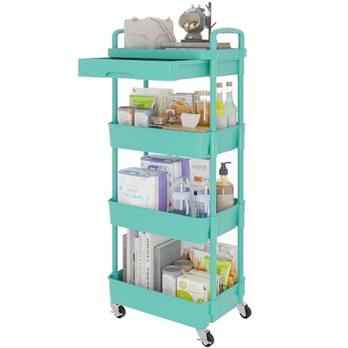 3-Tier Rolling Utility Cart with Drawer, Black J102