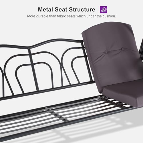 Outdoor Patio Porch Swing with Adjustable PVC Canopy, 3-seat Swing Chair Bench with Side Cup Holder, Cushions and Pillow Included, Grey E823