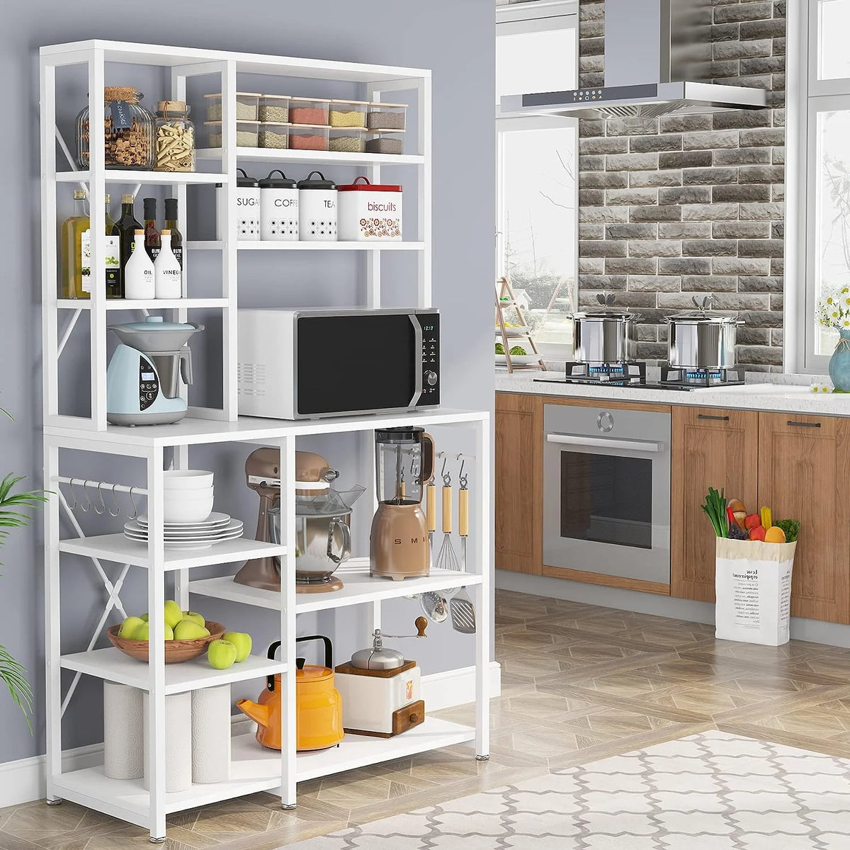 White Utility Storage Shelf Microwave Stand Z6115
