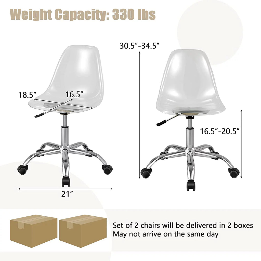 Acrylic Clear Armless Rolling Desk Chair Set of 2 F531202