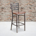 Cherry Wood Seat Clear Coated Metal Frame Ladder Back Stool C986128