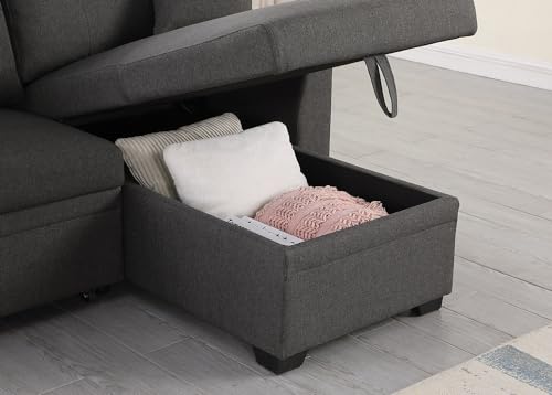 81" Grey L Shaped Sleeper Sofa with Storage V783