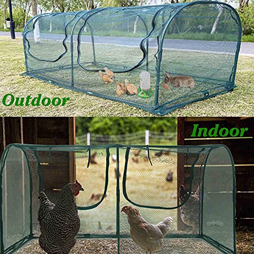 Portable Chicken Run Hen Coop with Metal Frames and 10 Stakes Y8623
