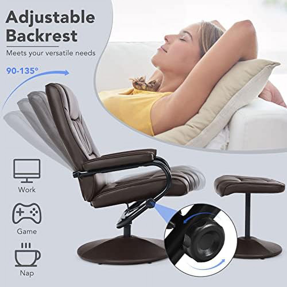 Grey PU Leather Swivel Reclining Chair with Ottoman F31753