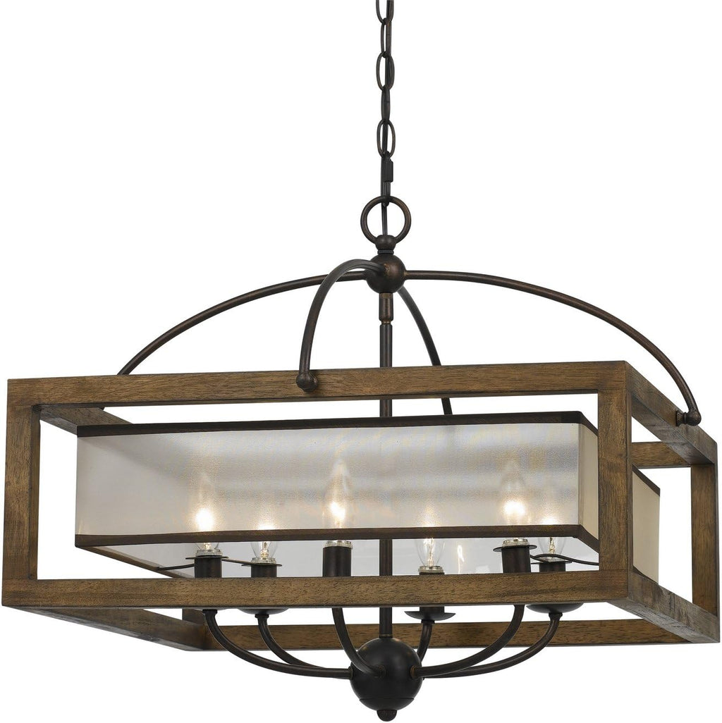 4 Light Wood Metal Chandelier P858226
