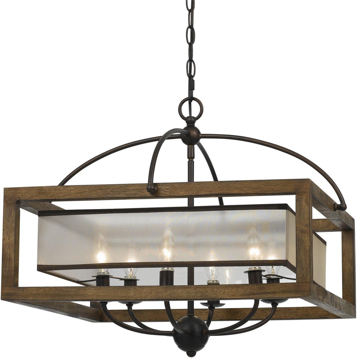 4 Light Wood Metal Chandelier P858226