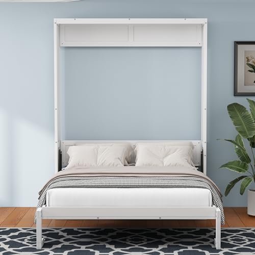 White 61.5-inch Wood Folding Wall Bed with Desk C3584