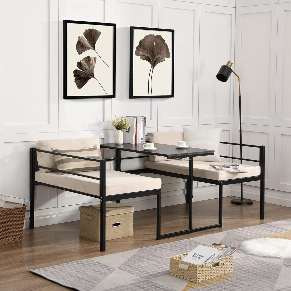 White Twin Size Metal Daybed with Built-in Desk R932156