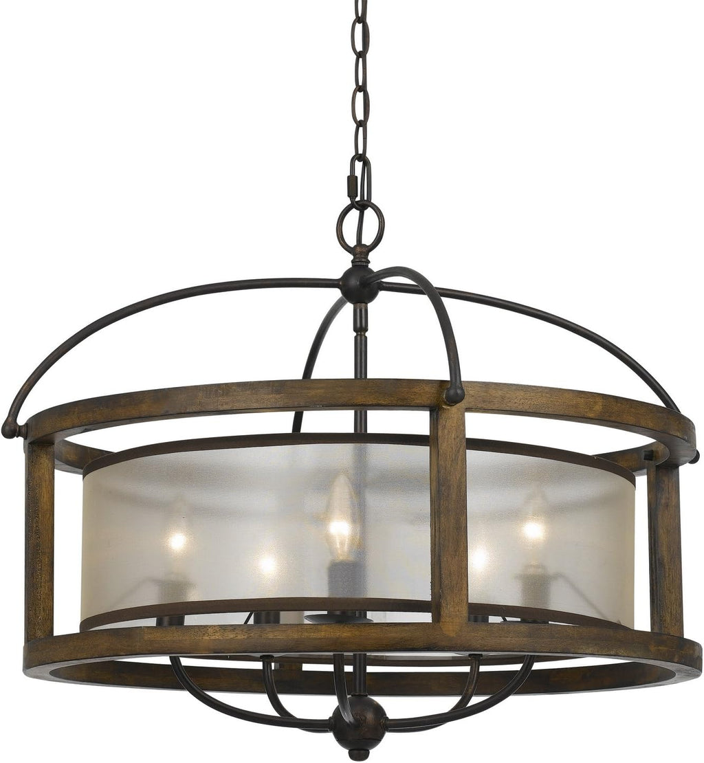 4 Light Wood Metal Chandelier P858226