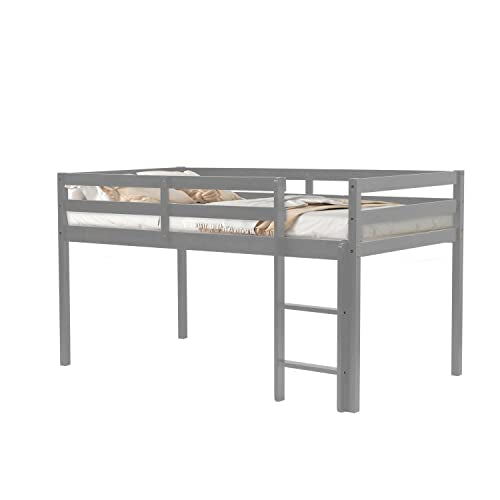 Solid Wood Twin Size Loft Bed with Ladders and Guard Rails V450