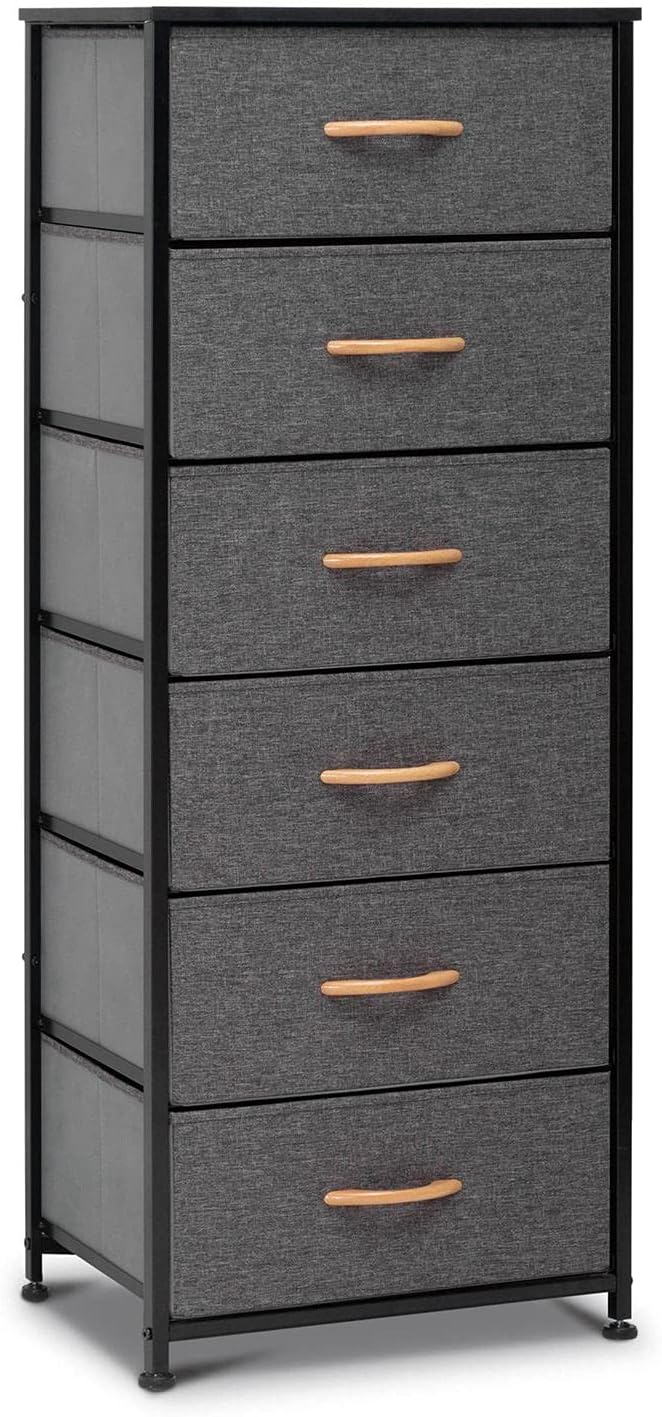 Brown 6 Drawer Fabric Dresser with Metal Frame M26799