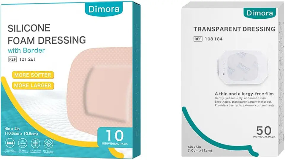Transparent Film Dressing 50 Packs & Silicone Foam Dressing 4"x4" O1285