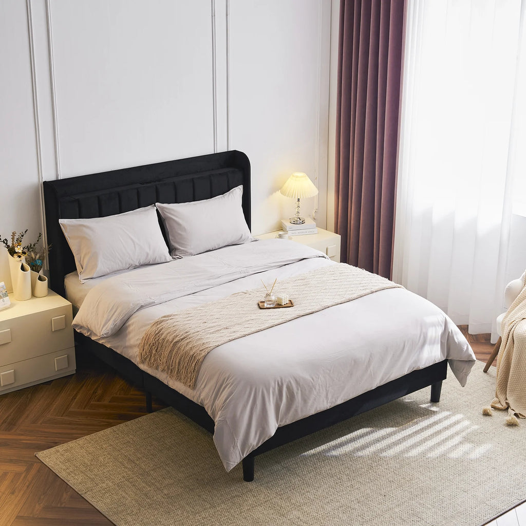Queen Bed Frame with Charging Station and Upholstered Headboard B569