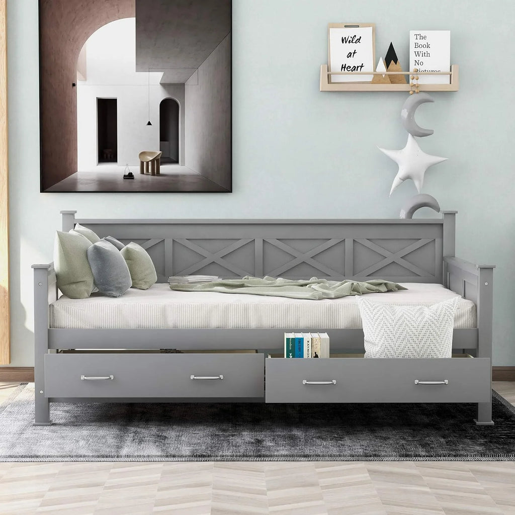 Wood Daybed Frame with Drawer Y5833