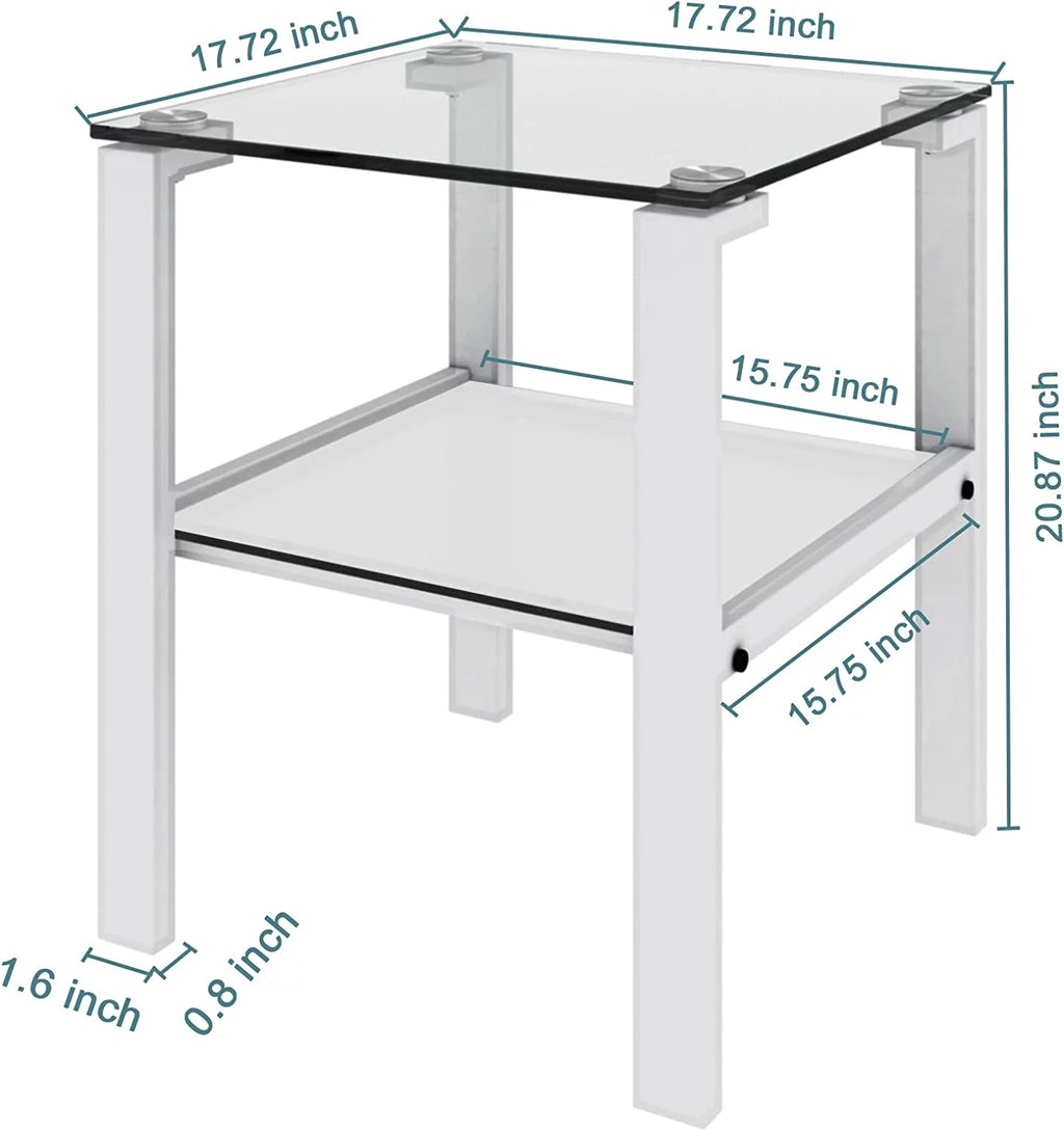 Glass End Table, 2 Layer White Small Corner Table S1043