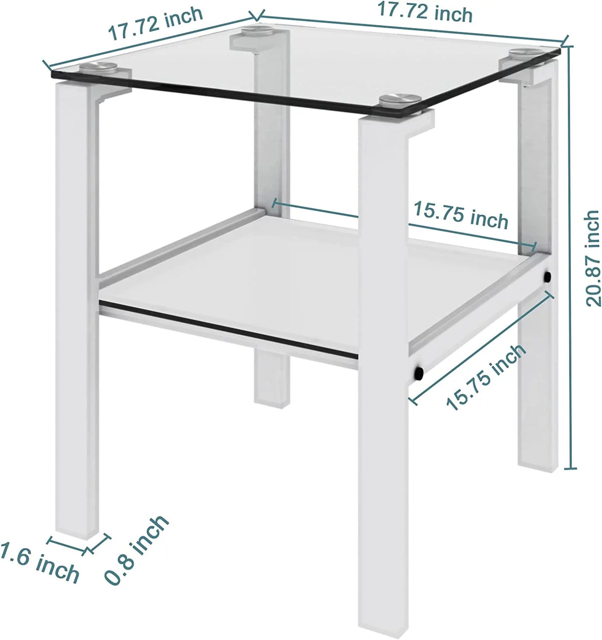 Glass End Table, 2 Layer White Small Corner Table S1043