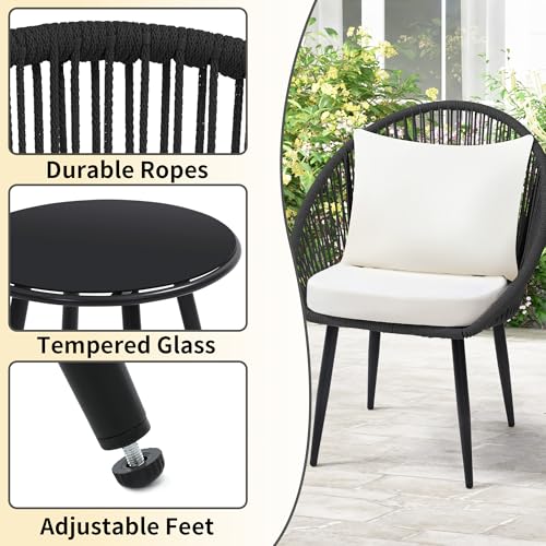 3 Piece Woven Rope Bistro Set with Cushions and Side Table G311991