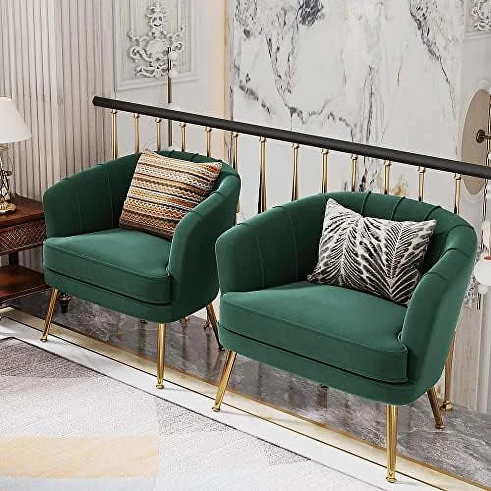 Green Velvet Accent Chair with Golden Metal Legs Q41681