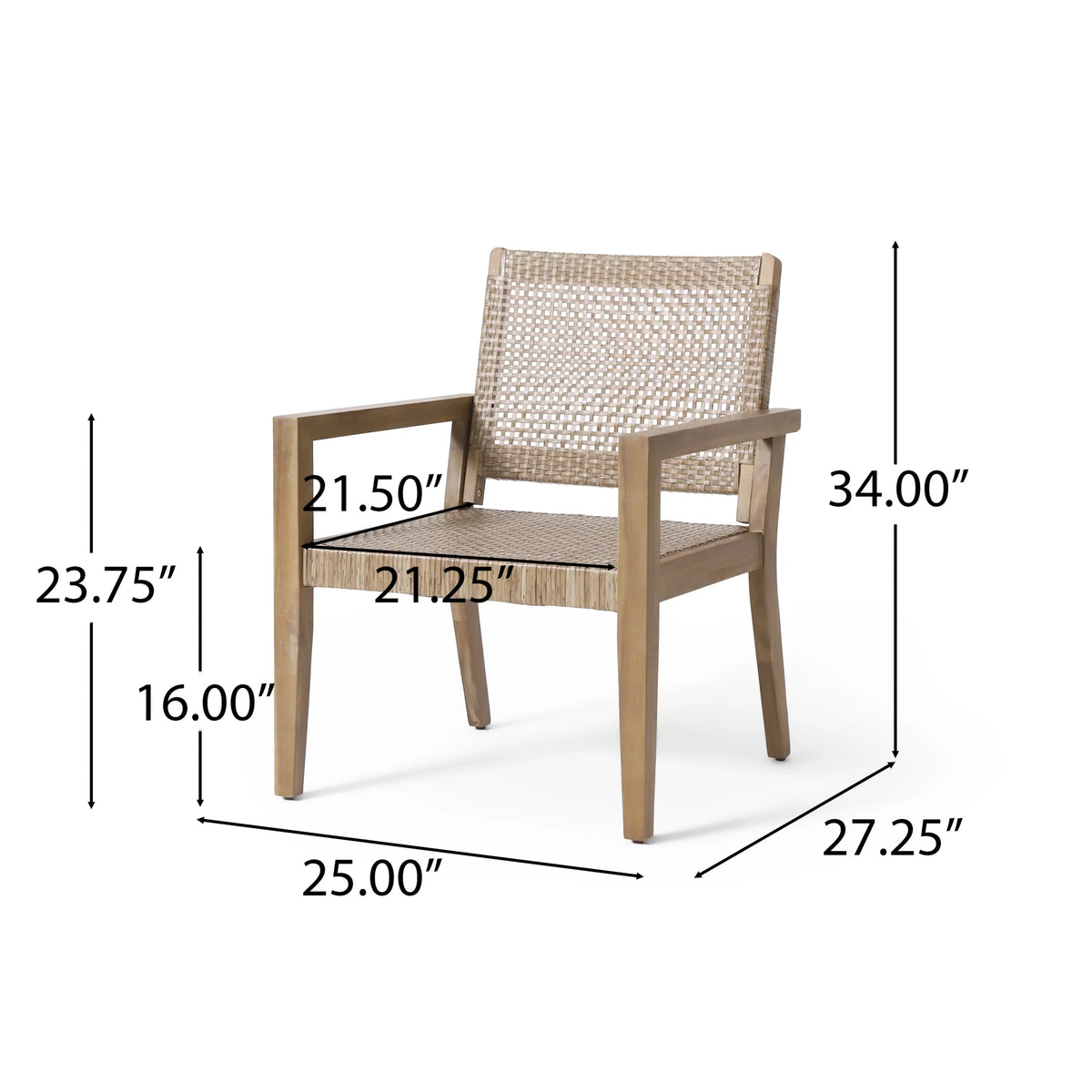 Wicker and Acacia Wood Outdoor Club Chairs, Set of 2 O971